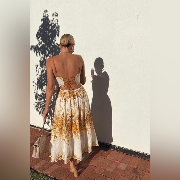 ZIMMERMANN ALIANE SCALLOP MIDI DRESS AMBER FLORAL SIZE 2 US 6-8 - Picture 10 of 16